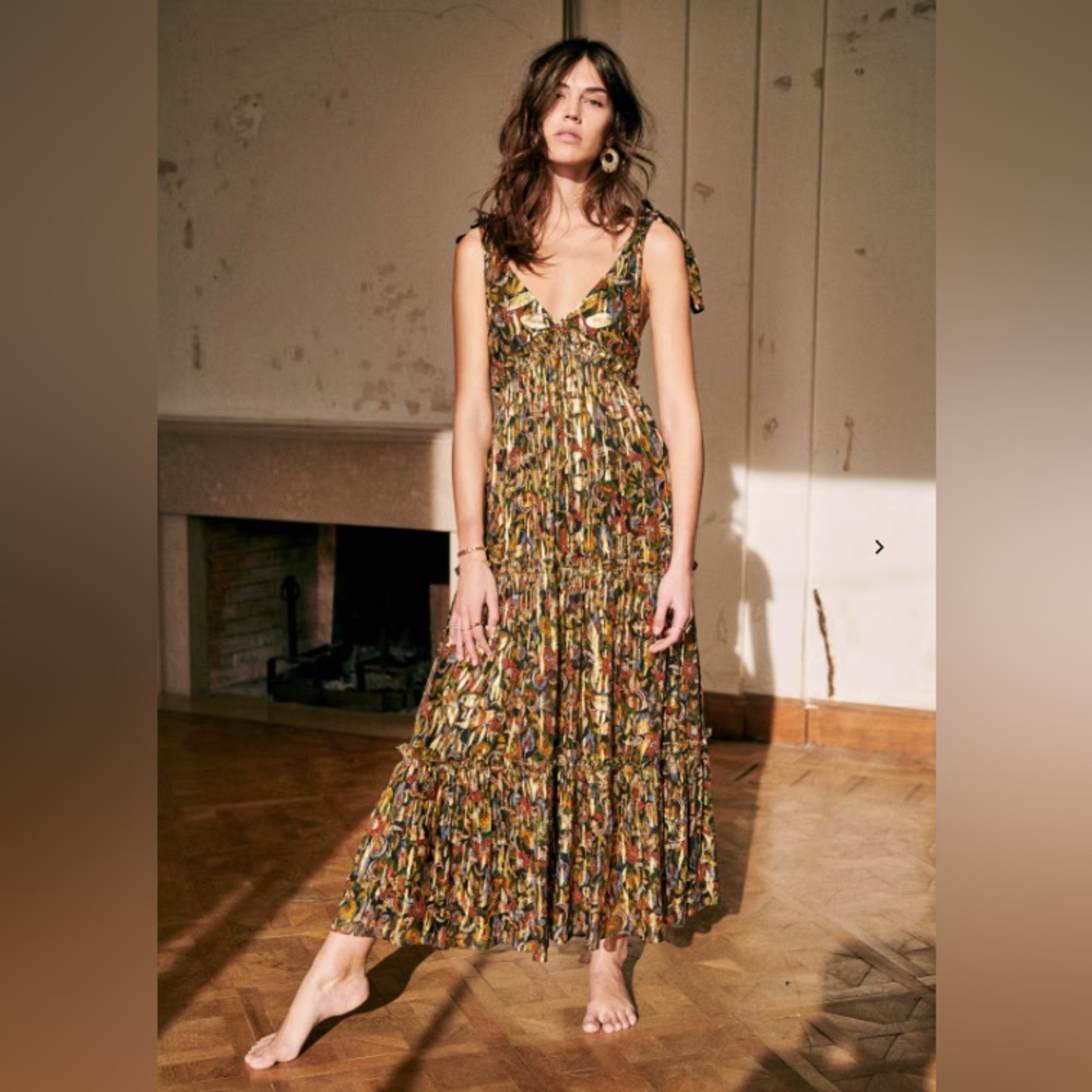 Sézane Graziella dress - multi colored/gold - FR size 36